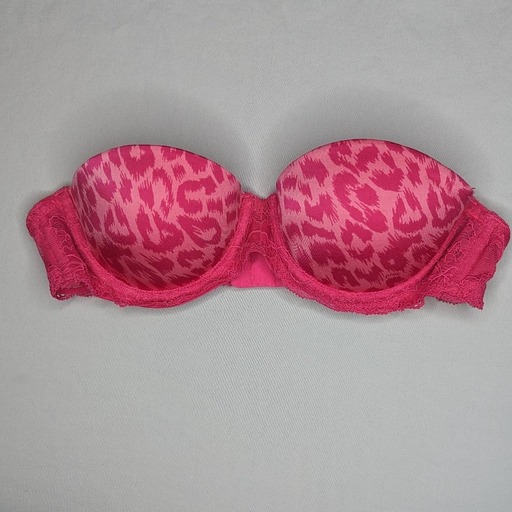 Pink Cheetah Print Strapless Push Up Lace Bra (32A) PINK Victoria's Secret